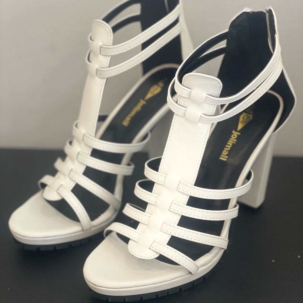 White heeled sandals